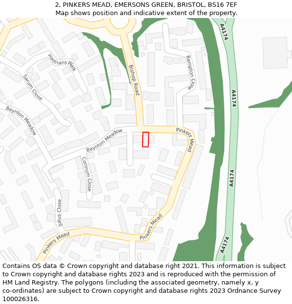 2, PINKERS MEAD, EMERSONS GREEN, BRISTOL, BS16 7EF: Location map and indicative extent of plot