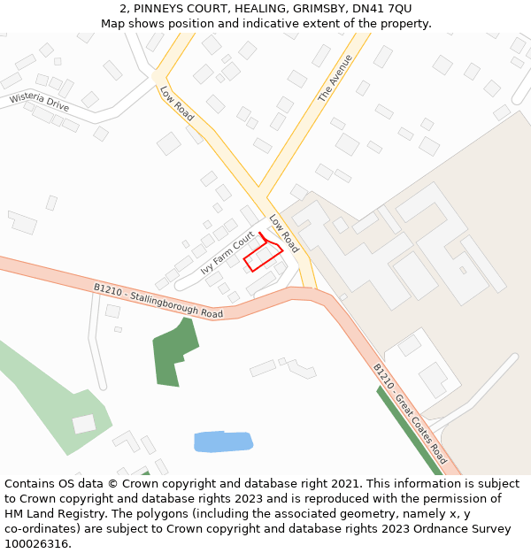 2, PINNEYS COURT, HEALING, GRIMSBY, DN41 7QU: Location map and indicative extent of plot