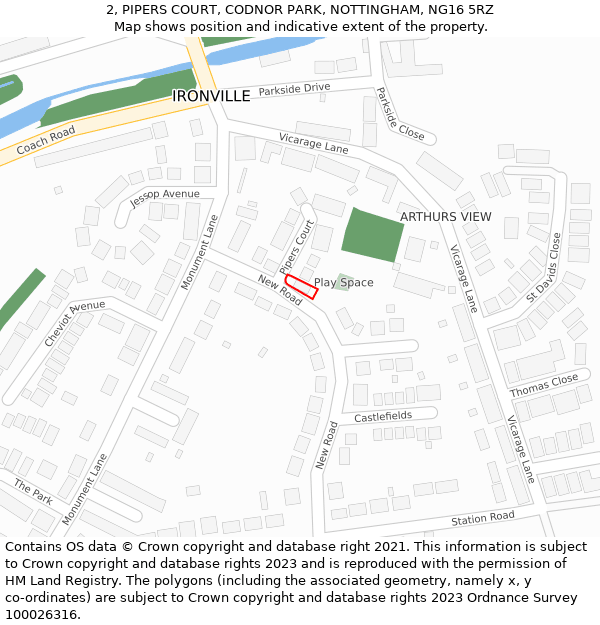 2, PIPERS COURT, CODNOR PARK, NOTTINGHAM, NG16 5RZ: Location map and indicative extent of plot