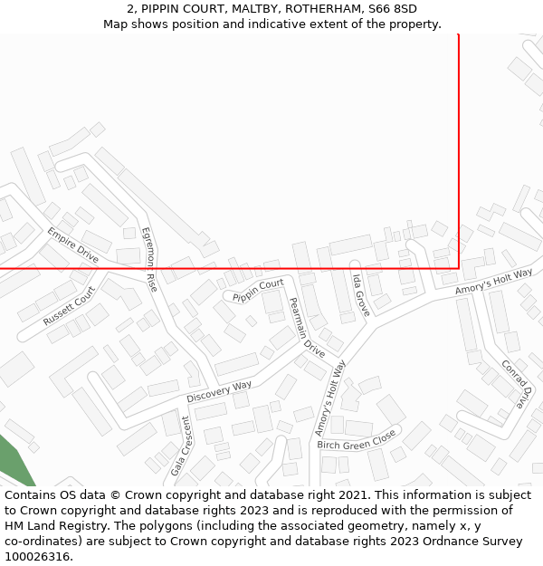 2, PIPPIN COURT, MALTBY, ROTHERHAM, S66 8SD: Location map and indicative extent of plot