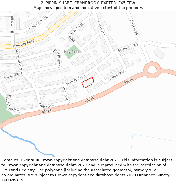 2, PIPPIN SHARE, CRANBROOK, EXETER, EX5 7EW: Location map and indicative extent of plot