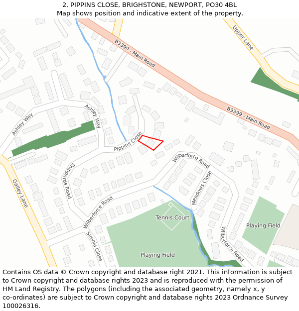 2, PIPPINS CLOSE, BRIGHSTONE, NEWPORT, PO30 4BL: Location map and indicative extent of plot