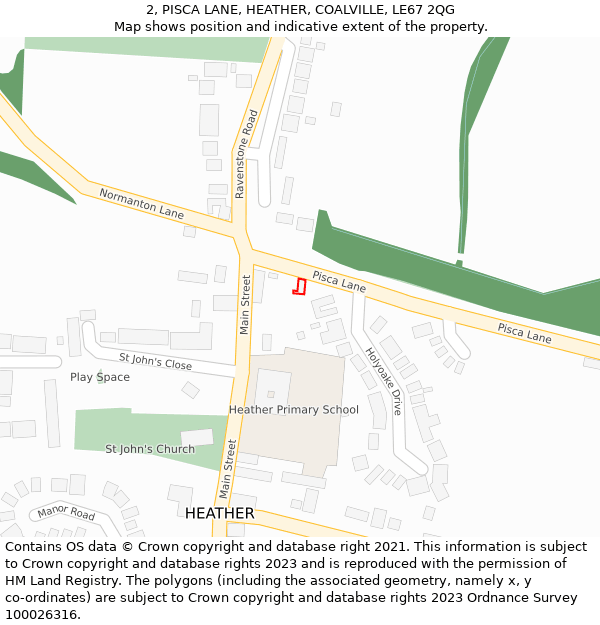 2, PISCA LANE, HEATHER, COALVILLE, LE67 2QG: Location map and indicative extent of plot