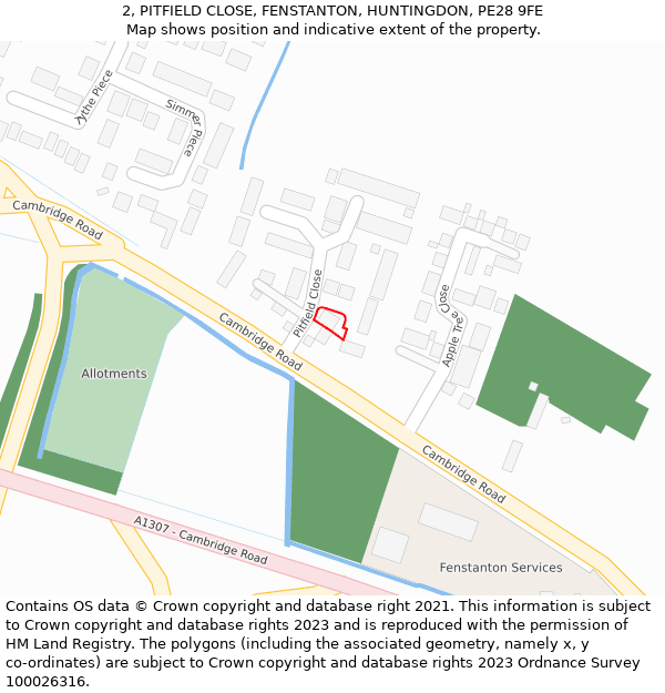 2, PITFIELD CLOSE, FENSTANTON, HUNTINGDON, PE28 9FE: Location map and indicative extent of plot