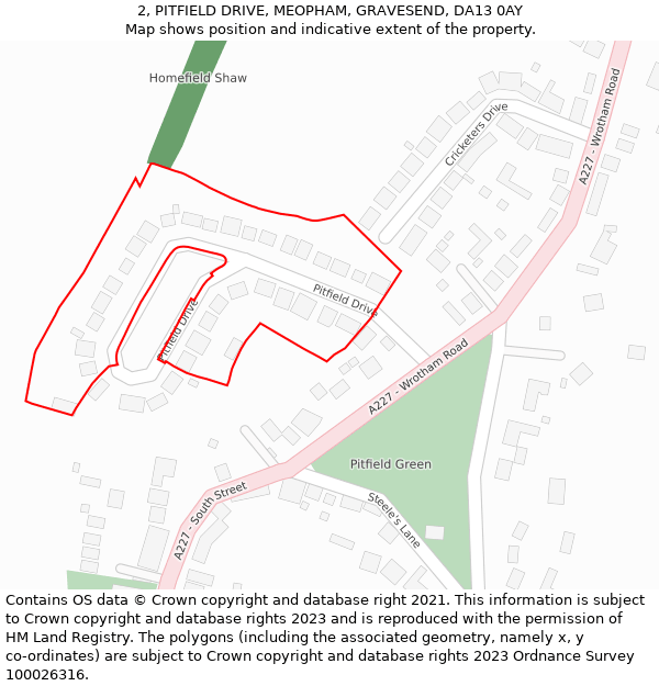 2, PITFIELD DRIVE, MEOPHAM, GRAVESEND, DA13 0AY: Location map and indicative extent of plot