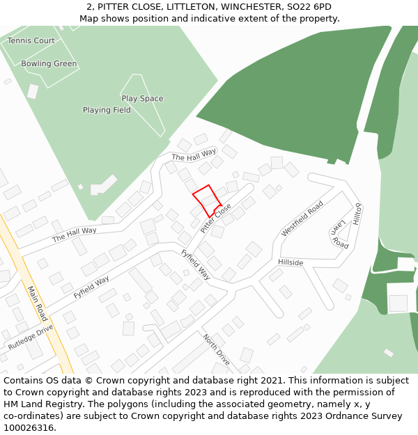 2, PITTER CLOSE, LITTLETON, WINCHESTER, SO22 6PD: Location map and indicative extent of plot