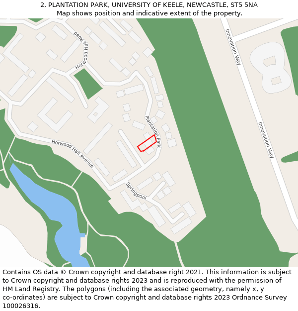 2, PLANTATION PARK, UNIVERSITY OF KEELE, NEWCASTLE, ST5 5NA: Location map and indicative extent of plot