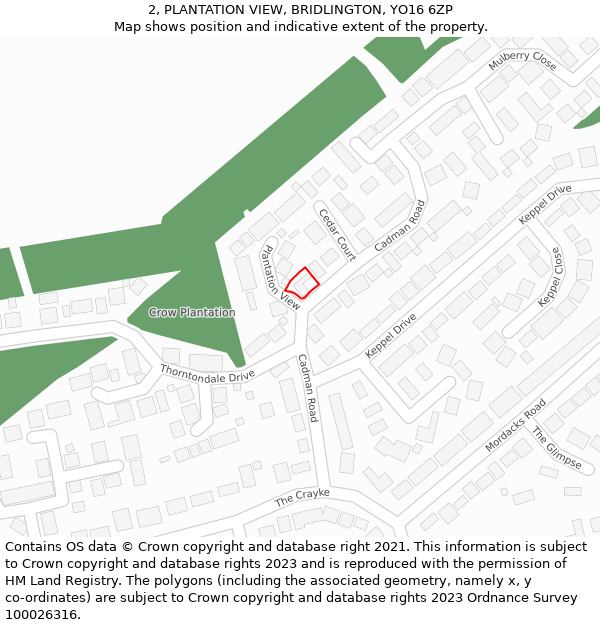 2, PLANTATION VIEW, BRIDLINGTON, YO16 6ZP: Location map and indicative extent of plot