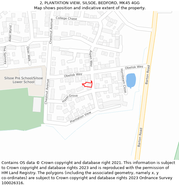 2, PLANTATION VIEW, SILSOE, BEDFORD, MK45 4GG: Location map and indicative extent of plot