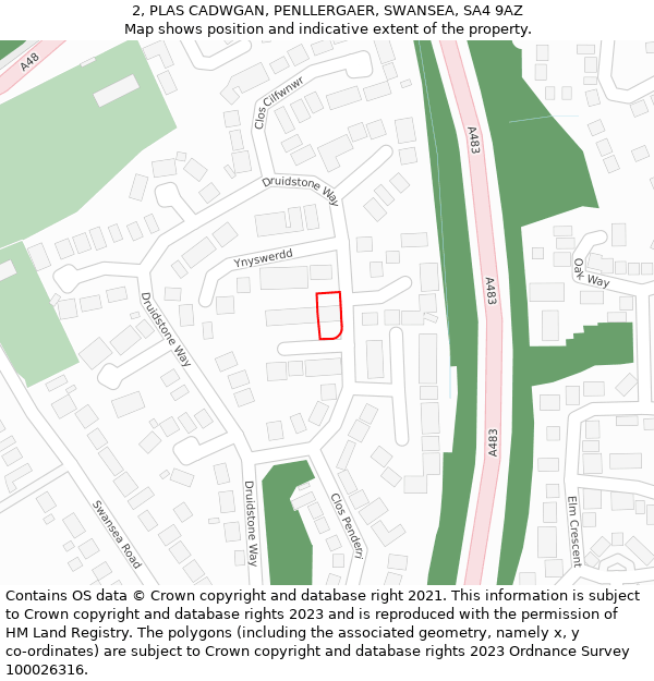 2, PLAS CADWGAN, PENLLERGAER, SWANSEA, SA4 9AZ: Location map and indicative extent of plot