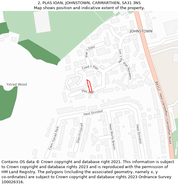 2, PLAS IOAN, JOHNSTOWN, CARMARTHEN, SA31 3NS: Location map and indicative extent of plot