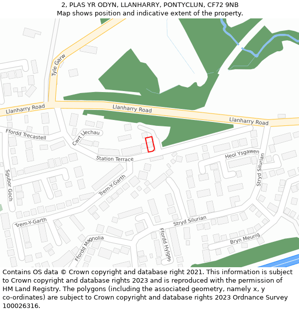 2, PLAS YR ODYN, LLANHARRY, PONTYCLUN, CF72 9NB: Location map and indicative extent of plot