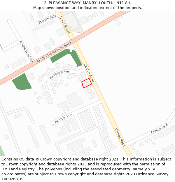 2, PLEASANCE WAY, MANBY, LOUTH, LN11 8HJ: Location map and indicative extent of plot