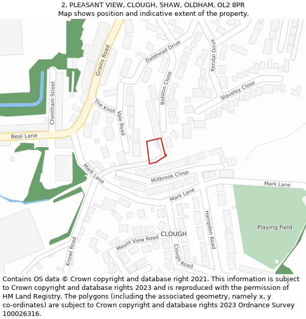 2, PLEASANT VIEW, CLOUGH, SHAW, OLDHAM, OL2 8PR: Location map and indicative extent of plot