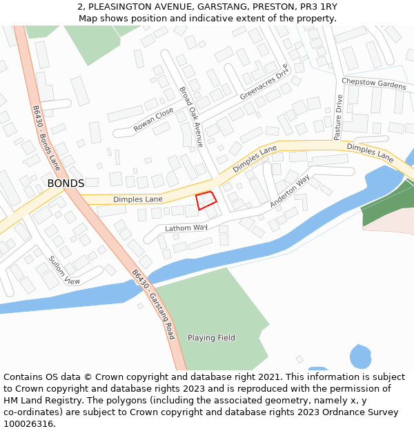 2, PLEASINGTON AVENUE, GARSTANG, PRESTON, PR3 1RY: Location map and indicative extent of plot