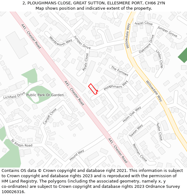 2, PLOUGHMANS CLOSE, GREAT SUTTON, ELLESMERE PORT, CH66 2YN: Location map and indicative extent of plot