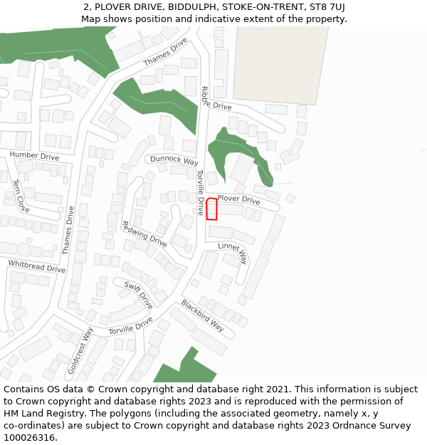 2, PLOVER DRIVE, BIDDULPH, STOKE-ON-TRENT, ST8 7UJ: Location map and indicative extent of plot