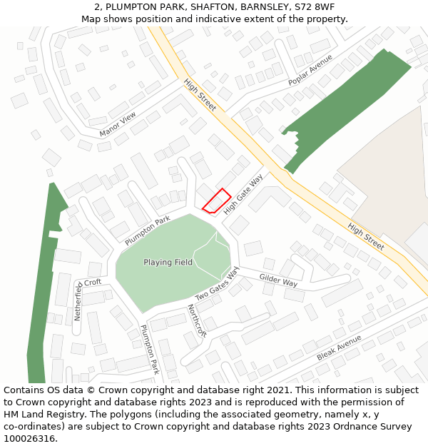 2, PLUMPTON PARK, SHAFTON, BARNSLEY, S72 8WF: Location map and indicative extent of plot