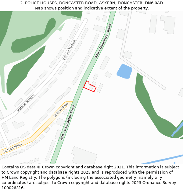 2, POLICE HOUSES, DONCASTER ROAD, ASKERN, DONCASTER, DN6 0AD: Location map and indicative extent of plot