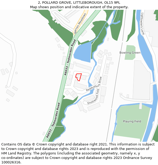 2, POLLARD GROVE, LITTLEBOROUGH, OL15 9PL: Location map and indicative extent of plot