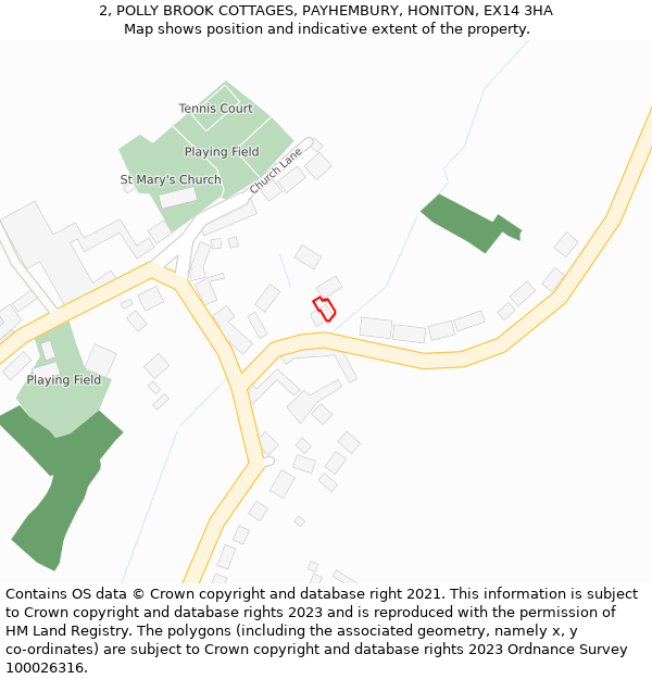 2, POLLY BROOK COTTAGES, PAYHEMBURY, HONITON, EX14 3HA: Location map and indicative extent of plot