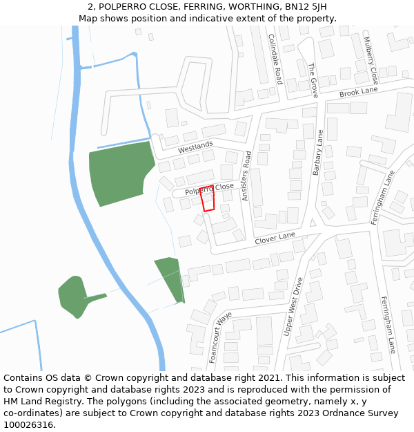 2, POLPERRO CLOSE, FERRING, WORTHING, BN12 5JH: Location map and indicative extent of plot