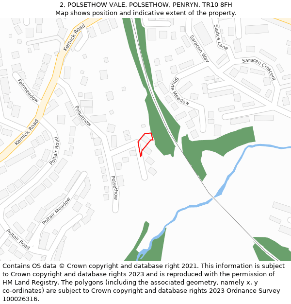 2, POLSETHOW VALE, POLSETHOW, PENRYN, TR10 8FH: Location map and indicative extent of plot