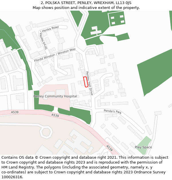 2, POLSKA STREET, PENLEY, WREXHAM, LL13 0JS: Location map and indicative extent of plot