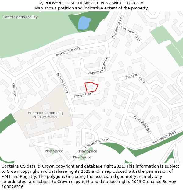 2, POLWYN CLOSE, HEAMOOR, PENZANCE, TR18 3LA: Location map and indicative extent of plot