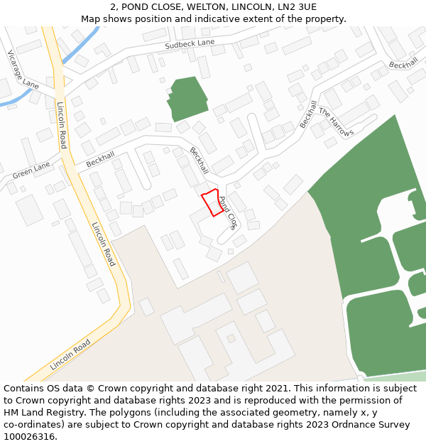 2, POND CLOSE, WELTON, LINCOLN, LN2 3UE: Location map and indicative extent of plot