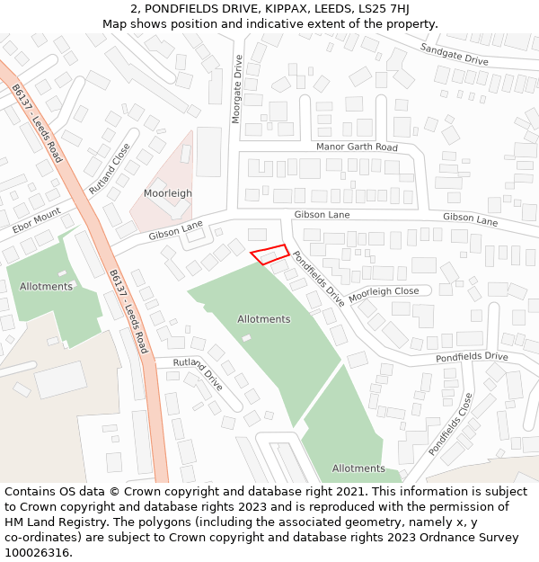 2, PONDFIELDS DRIVE, KIPPAX, LEEDS, LS25 7HJ: Location map and indicative extent of plot