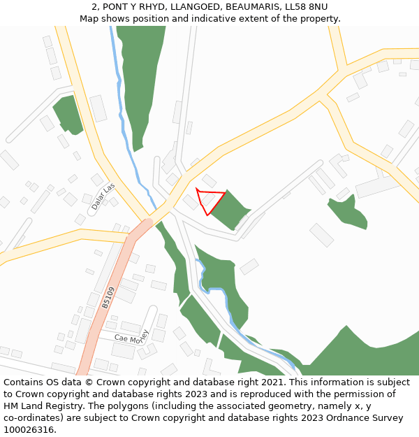 2, PONT Y RHYD, LLANGOED, BEAUMARIS, LL58 8NU: Location map and indicative extent of plot