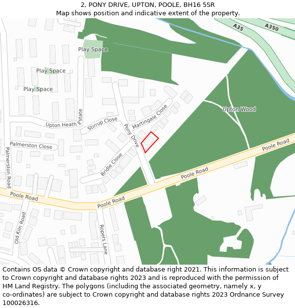 2, PONY DRIVE, UPTON, POOLE, BH16 5SR: Location map and indicative extent of plot