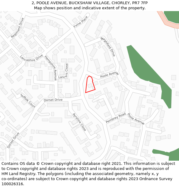 2, POOLE AVENUE, BUCKSHAW VILLAGE, CHORLEY, PR7 7FP: Location map and indicative extent of plot
