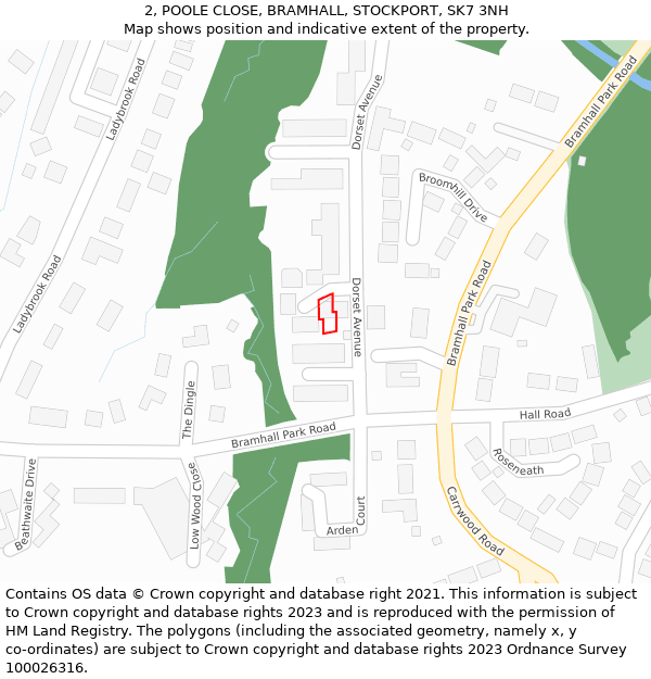 2, POOLE CLOSE, BRAMHALL, STOCKPORT, SK7 3NH: Location map and indicative extent of plot