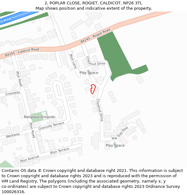 2, POPLAR CLOSE, ROGIET, CALDICOT, NP26 3TL: Location map and indicative extent of plot