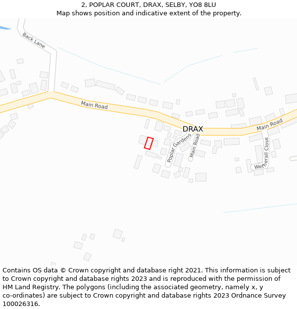 2, POPLAR COURT, DRAX, SELBY, YO8 8LU: Location map and indicative extent of plot