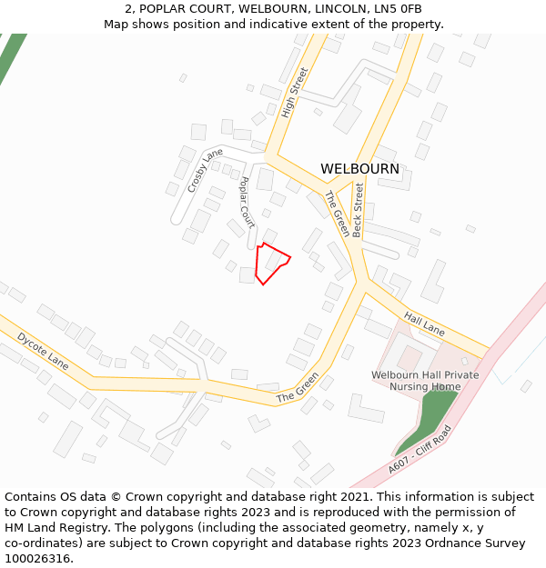 2, POPLAR COURT, WELBOURN, LINCOLN, LN5 0FB: Location map and indicative extent of plot