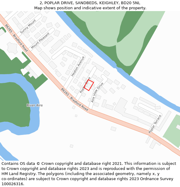 2, POPLAR DRIVE, SANDBEDS, KEIGHLEY, BD20 5NL: Location map and indicative extent of plot