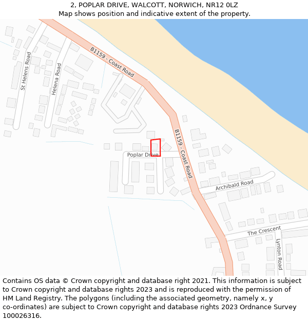 2, POPLAR DRIVE, WALCOTT, NORWICH, NR12 0LZ: Location map and indicative extent of plot