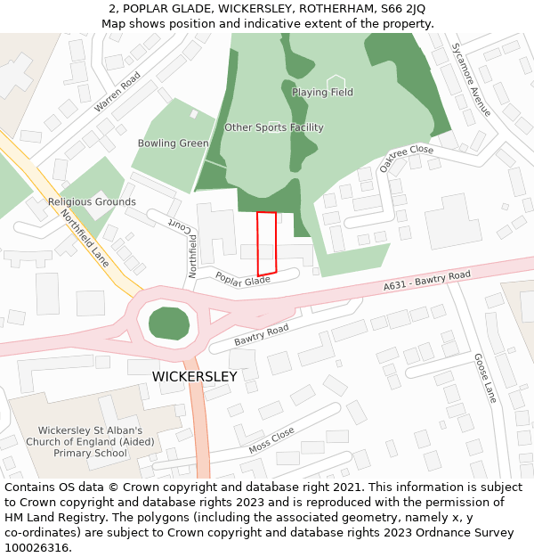 2, POPLAR GLADE, WICKERSLEY, ROTHERHAM, S66 2JQ: Location map and indicative extent of plot