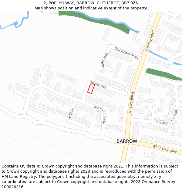 2, POPLAR WAY, BARROW, CLITHEROE, BB7 9ZN: Location map and indicative extent of plot