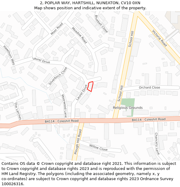 2, POPLAR WAY, HARTSHILL, NUNEATON, CV10 0XN: Location map and indicative extent of plot