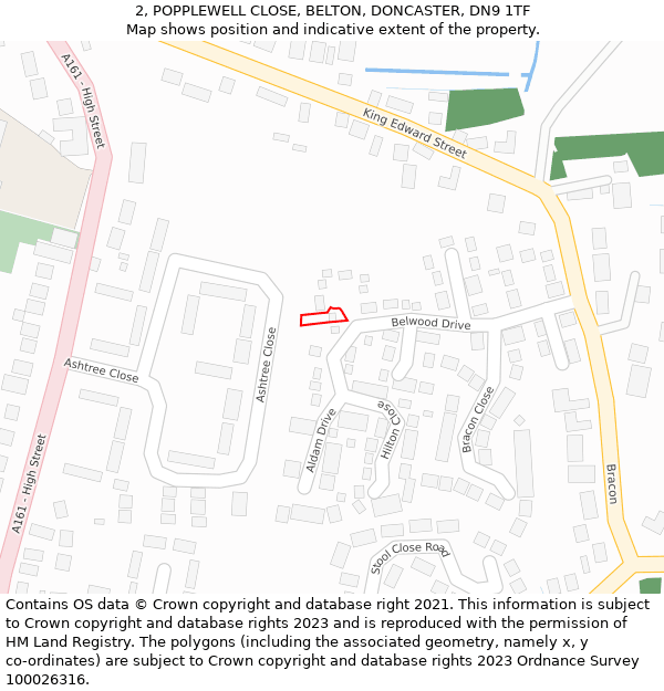 2, POPPLEWELL CLOSE, BELTON, DONCASTER, DN9 1TF: Location map and indicative extent of plot