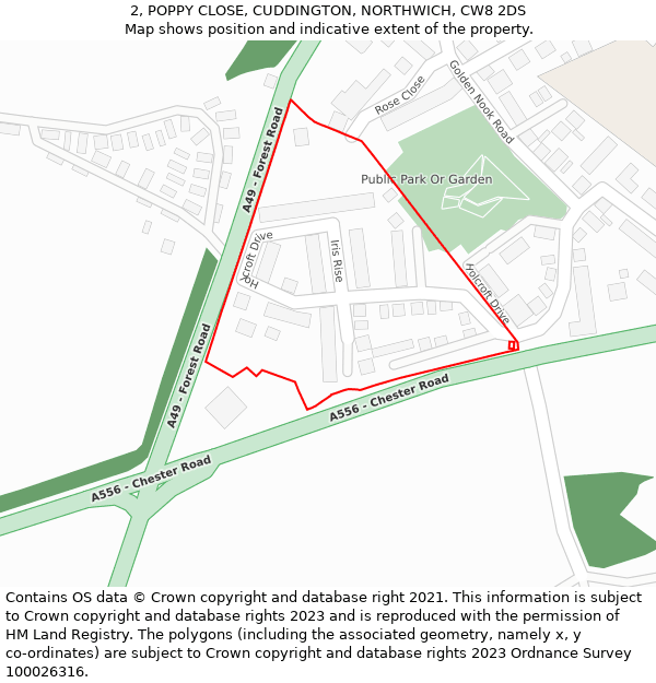 2, POPPY CLOSE, CUDDINGTON, NORTHWICH, CW8 2DS: Location map and indicative extent of plot