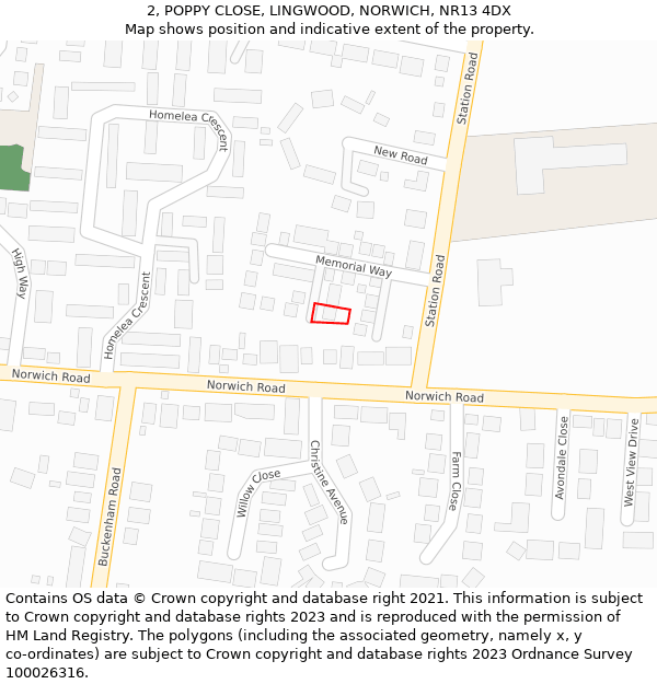 2, POPPY CLOSE, LINGWOOD, NORWICH, NR13 4DX: Location map and indicative extent of plot