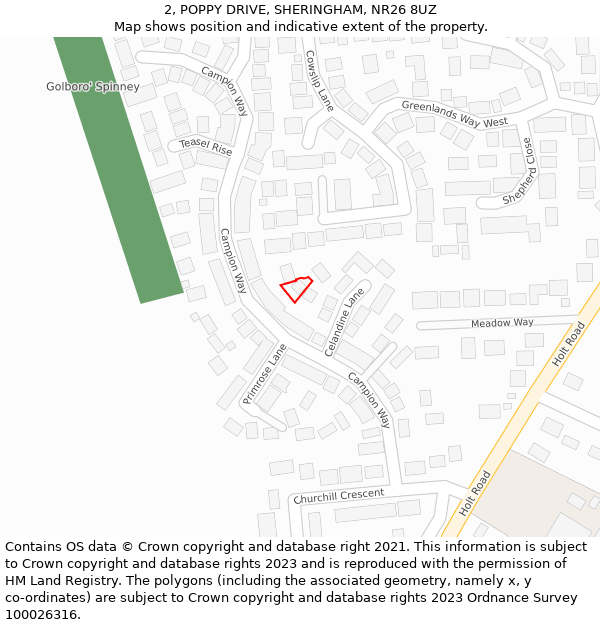 2, POPPY DRIVE, SHERINGHAM, NR26 8UZ: Location map and indicative extent of plot