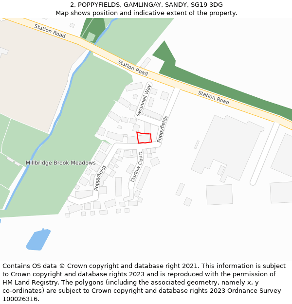 2, POPPYFIELDS, GAMLINGAY, SANDY, SG19 3DG: Location map and indicative extent of plot