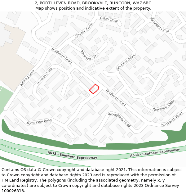 2, PORTHLEVEN ROAD, BROOKVALE, RUNCORN, WA7 6BG: Location map and indicative extent of plot