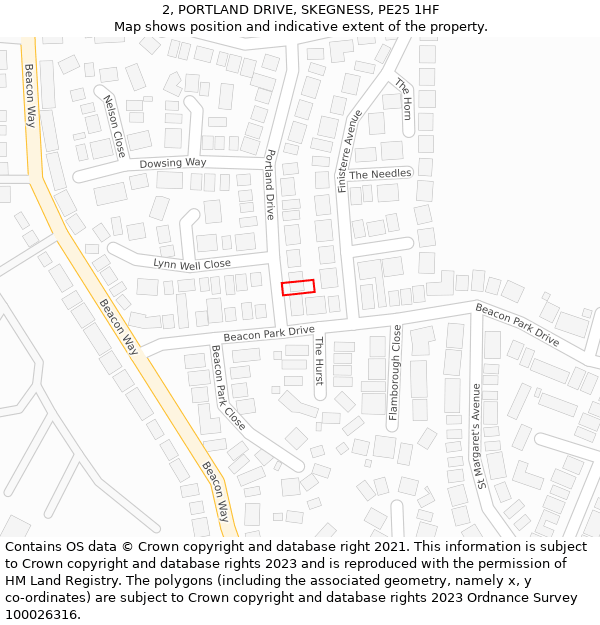 2, PORTLAND DRIVE, SKEGNESS, PE25 1HF: Location map and indicative extent of plot